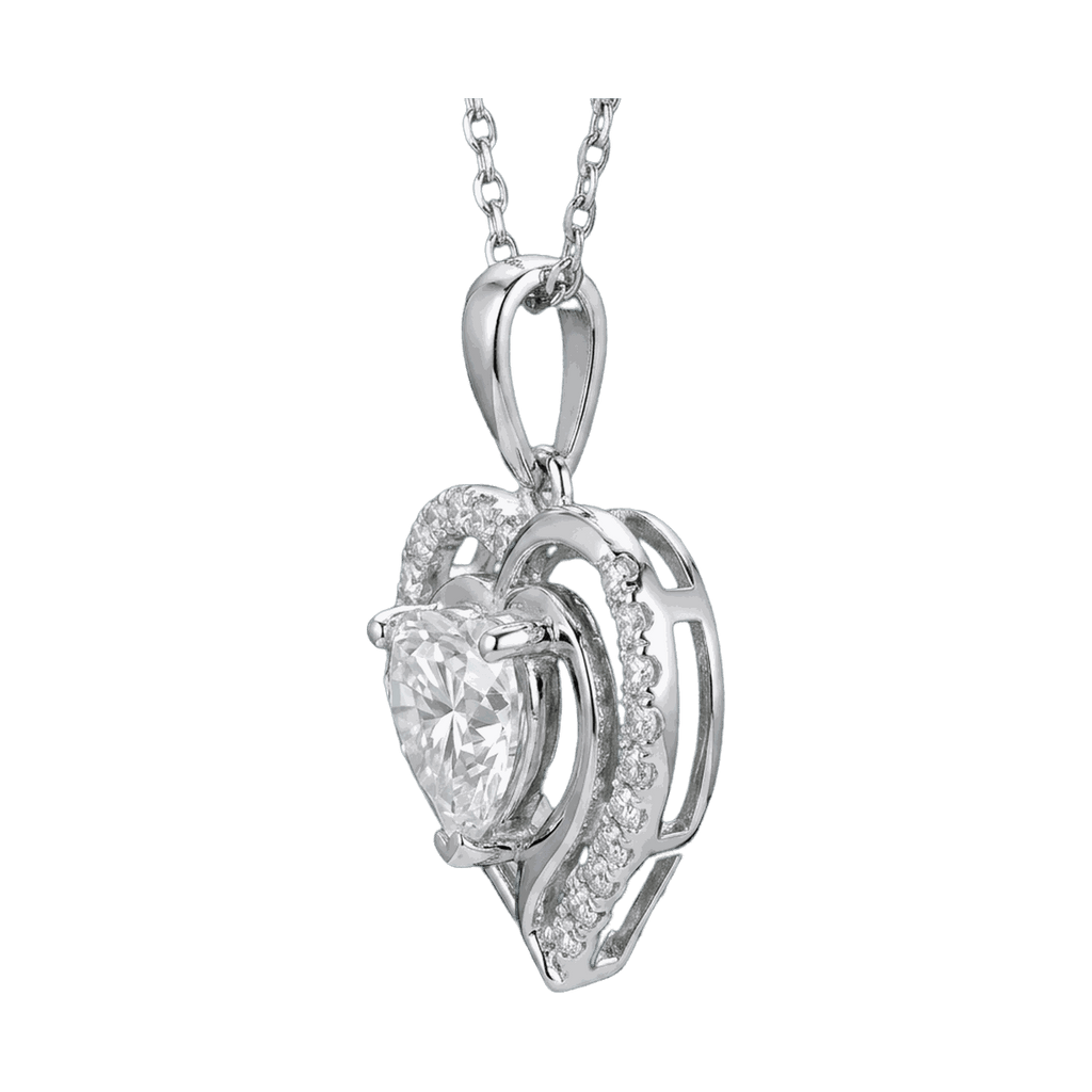 Double Heart Halo Lab-Grown Diamond Pendant Necklace
