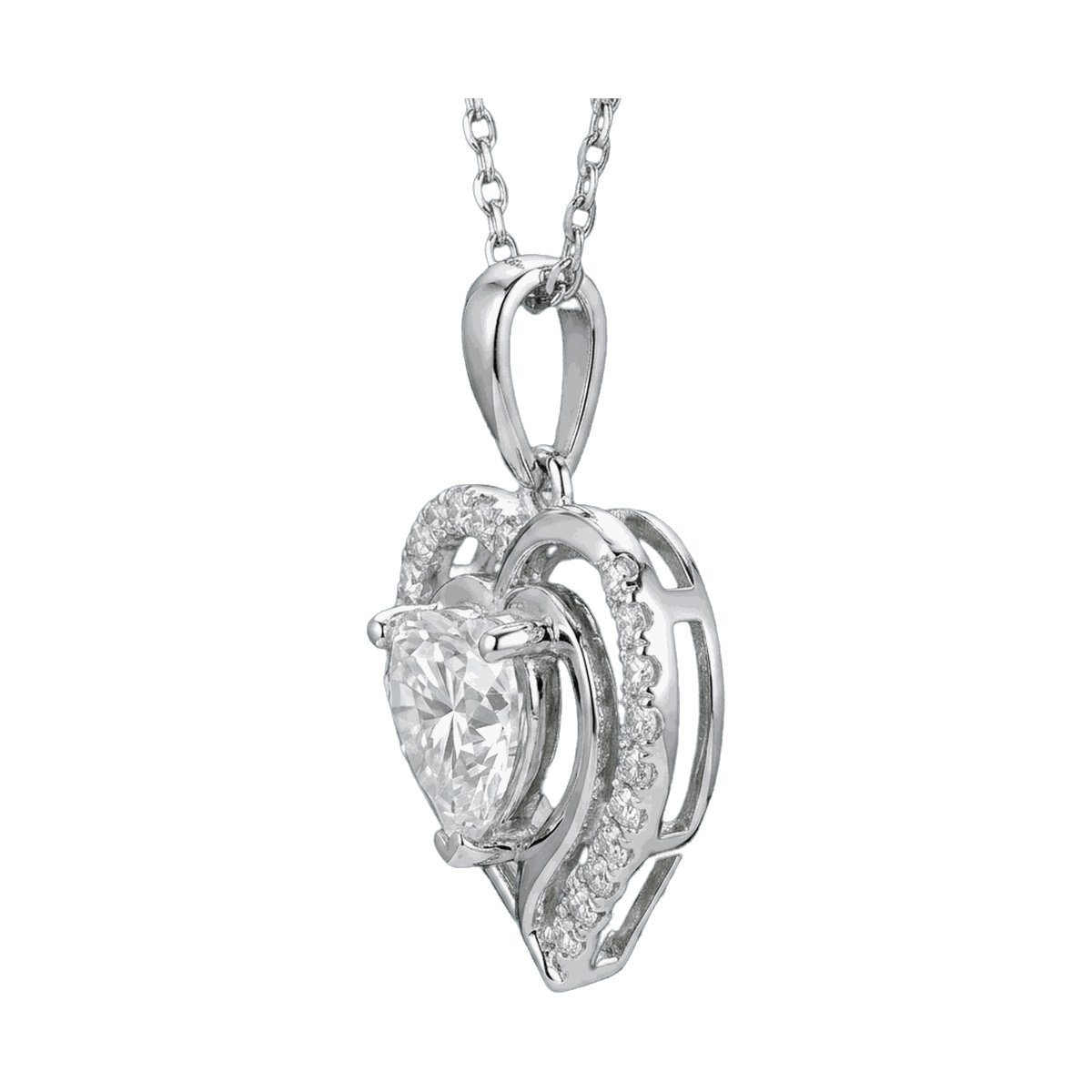 Double Heart Halo Lab-Grown Diamond Pendant Necklace