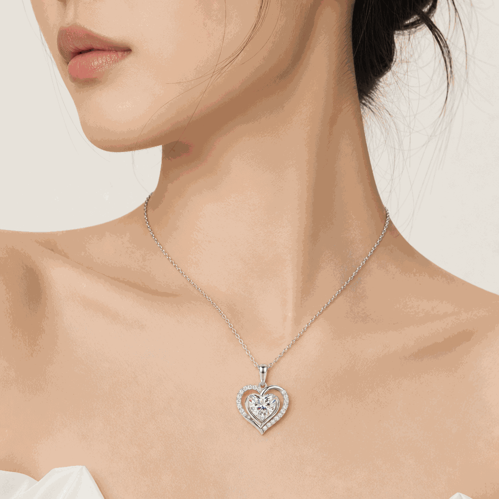 Double Heart Halo Lab-Grown Diamond Pendant Necklace