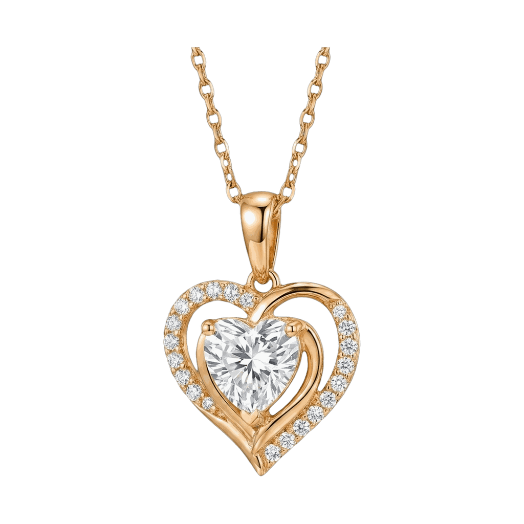 Double Heart Halo Lab-Grown Diamond Pendant Necklace