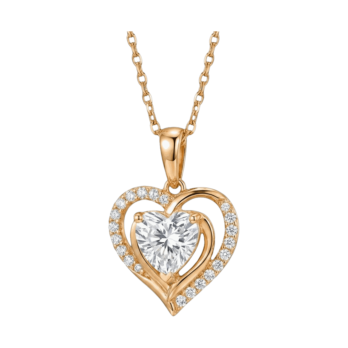 Double Heart Halo Lab-Grown Diamond Pendant Necklace