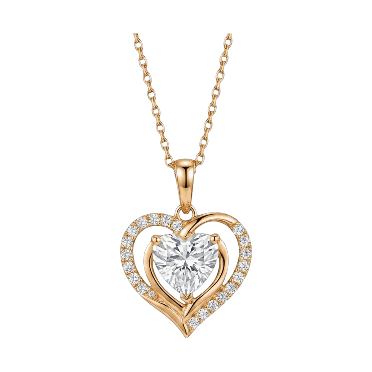 Double Heart Halo Lab-Grown Diamond Pendant Necklace