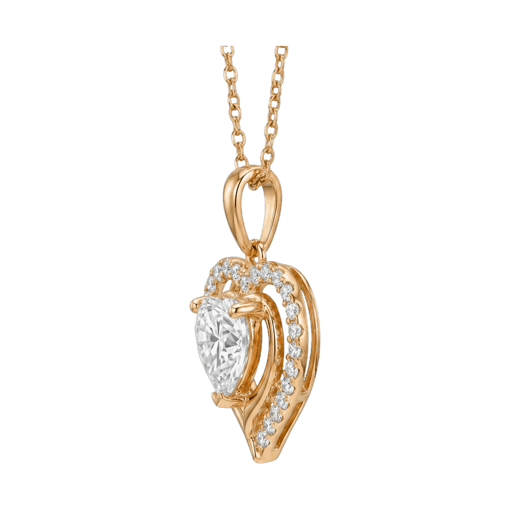 Double Heart Halo Lab-Grown Diamond Pendant Necklace