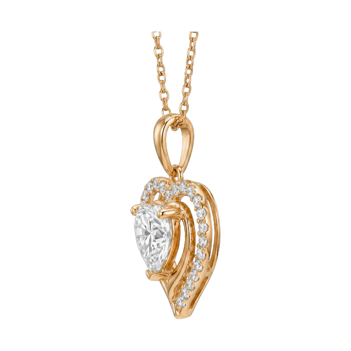 Double Heart Halo Lab-Grown Diamond Pendant Necklace