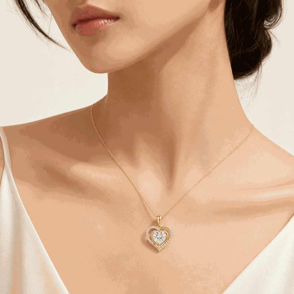 Double Heart Halo Lab-Grown Diamond Pendant Necklace