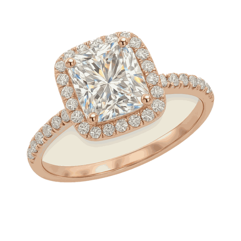 Star Ring Series Emerald-Cut Diamond Halo Ring