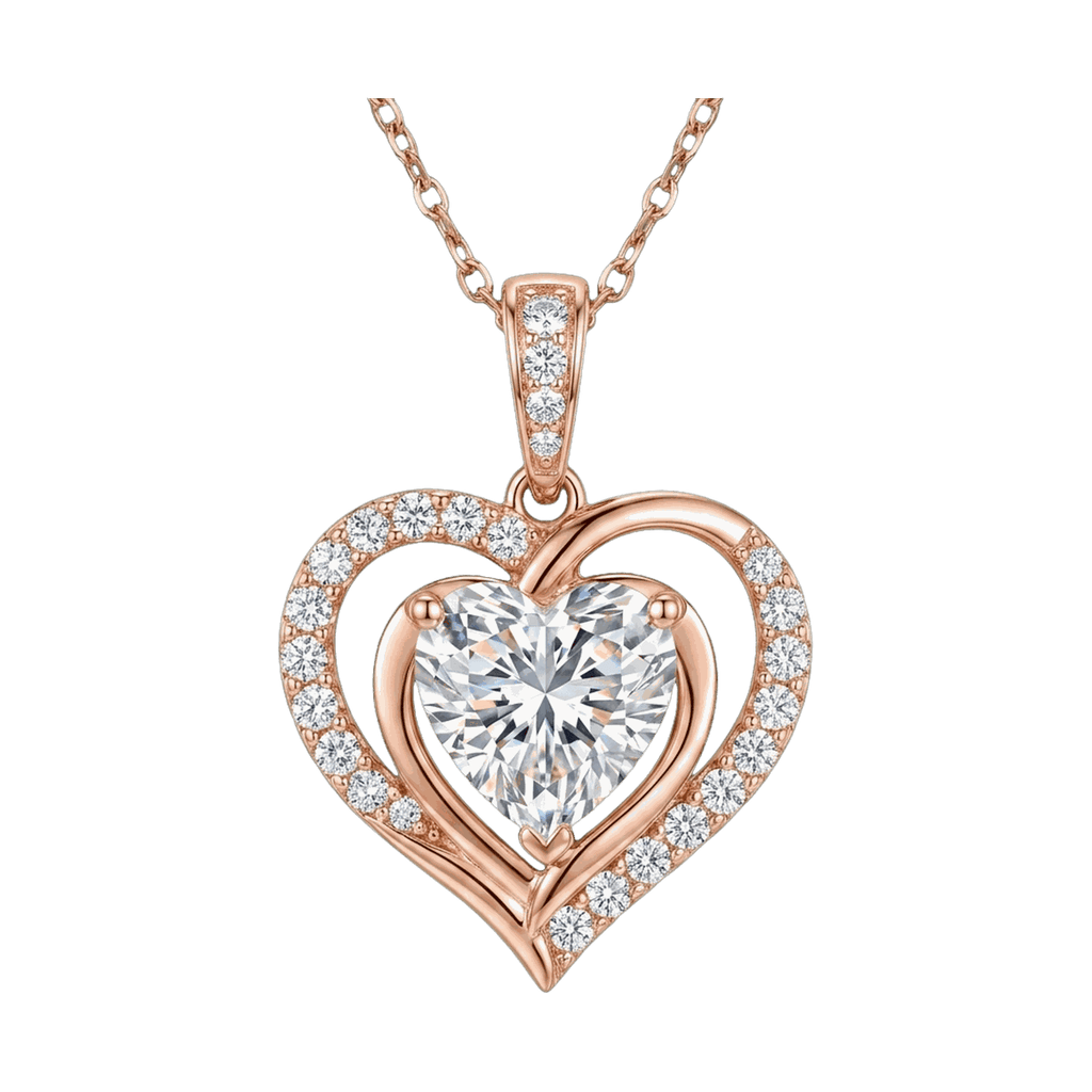 Double Heart Halo Lab-Grown Diamond Pendant Necklace