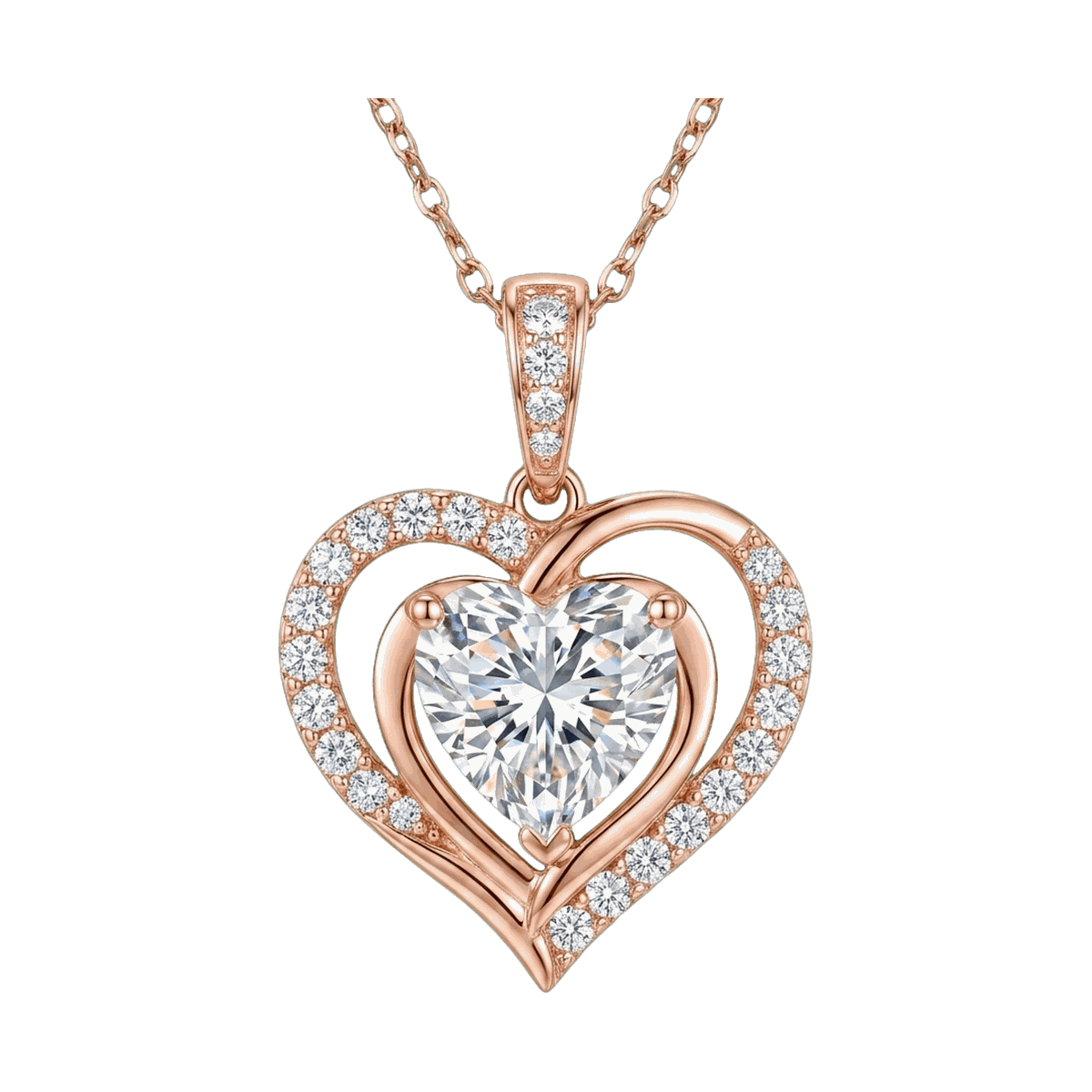Double Heart Halo Lab-Grown Diamond Pendant Necklace