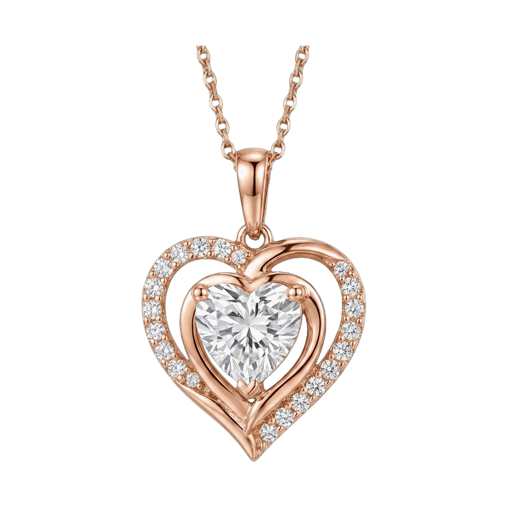 Double Heart Halo Lab-Grown Diamond Pendant Necklace