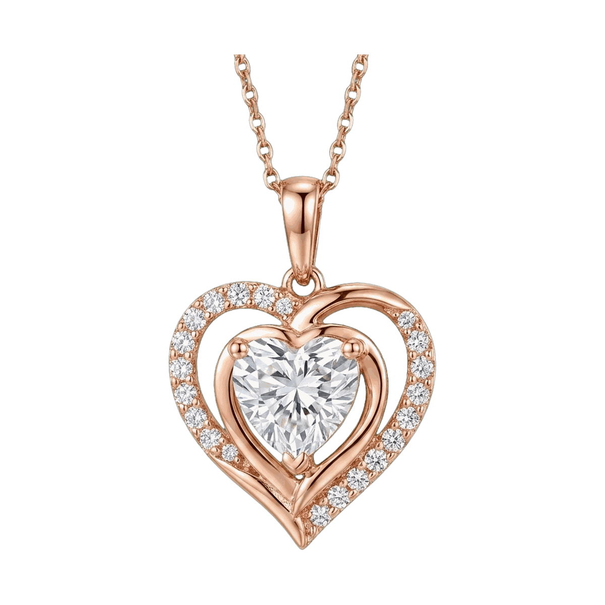 Double Heart Halo Lab-Grown Diamond Pendant Necklace