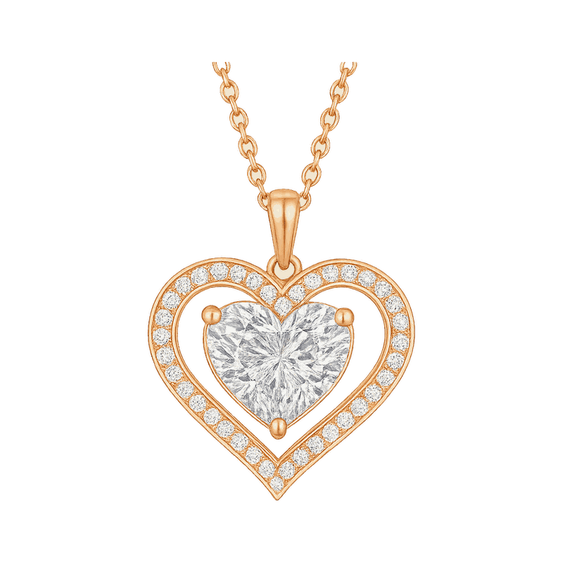 Double Heart Halo Lab-Grown Diamond Pendant Necklace