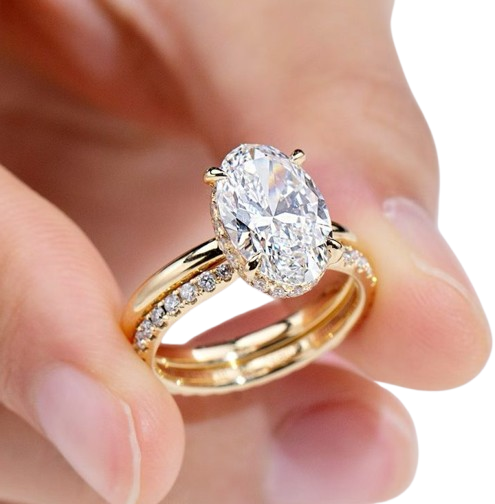 Tensora Stellar Oval-Cut Large Lab-Grown Diamond Engagement Ring in yellow gold, view 4