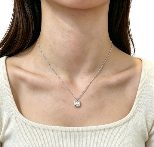 Tensora Sugar Cube Emerald-Cut Lab-Grown Diamond Pendant Necklace in white gold, view 4