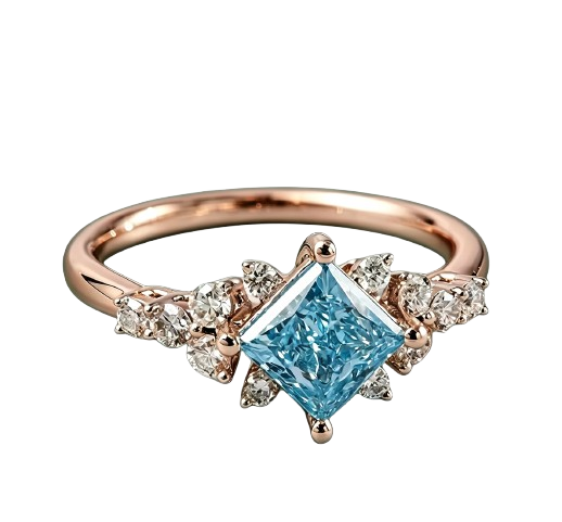 Princess-Cut Blue Diamond Halo Ring