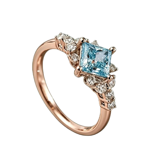 Princess-Cut Blue Diamond Halo Ring