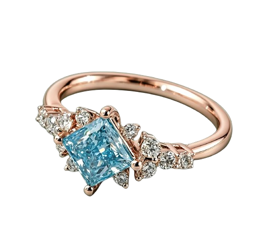 Princess-Cut Blue Diamond Halo Ring