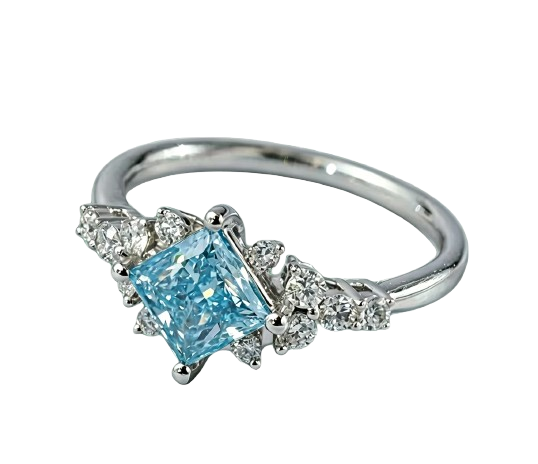 Princess-Cut Blue Diamond Halo Ring
