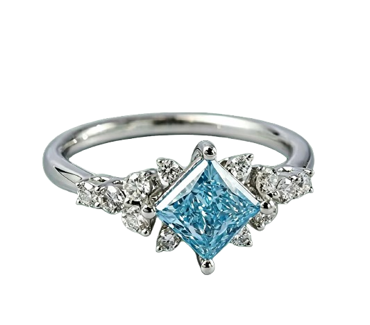 Princess-Cut Blue Diamond Halo Ring