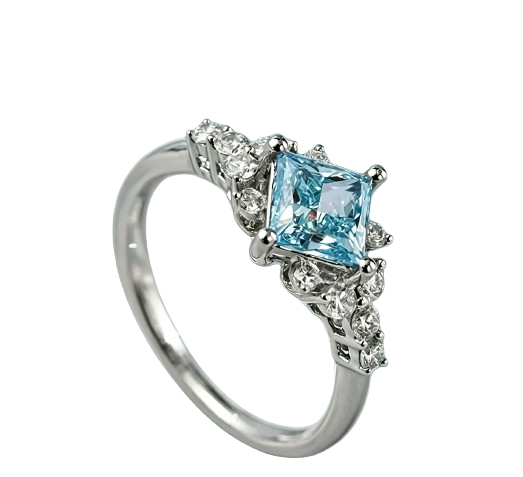Princess-Cut Blue Diamond Halo Ring
