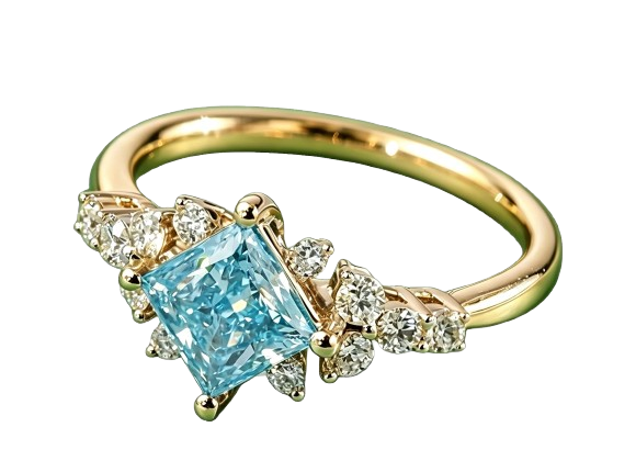 Princess-Cut Blue Diamond Halo Ring