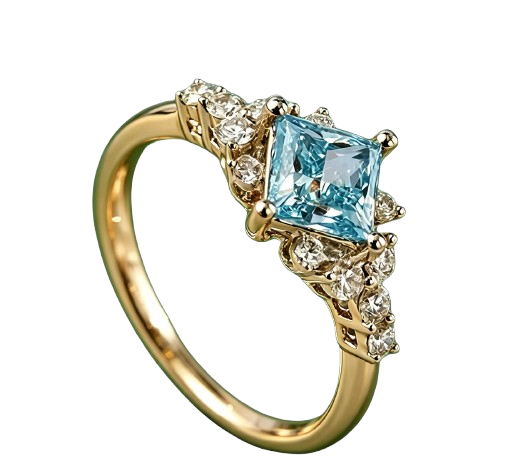 Princess-Cut Blue Diamond Halo Ring