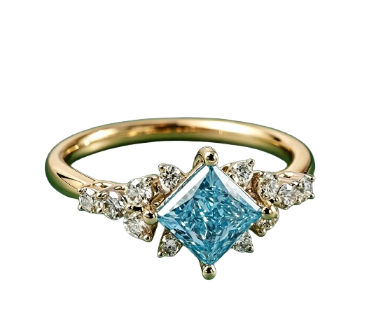 Princess-Cut Blue Diamond Halo Ring
