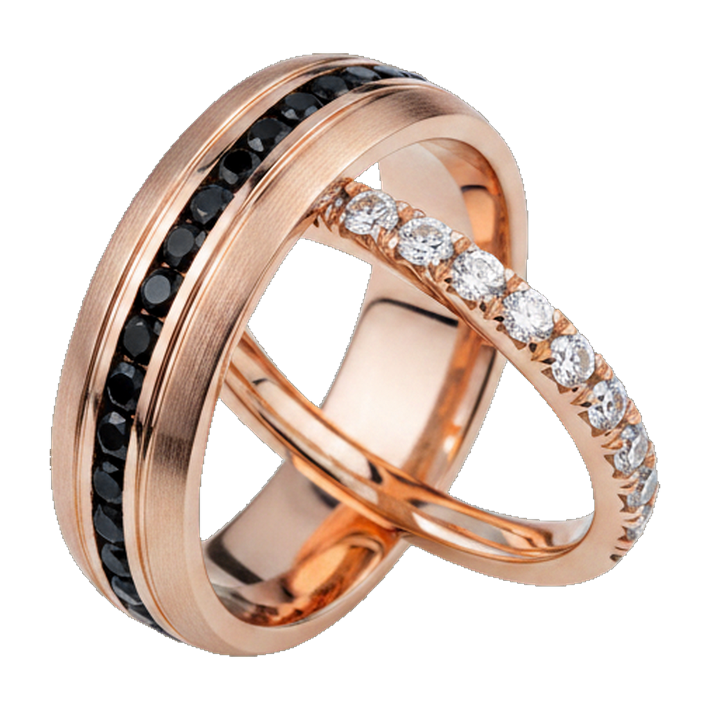 Rose gold black & white diamond couple ring set
