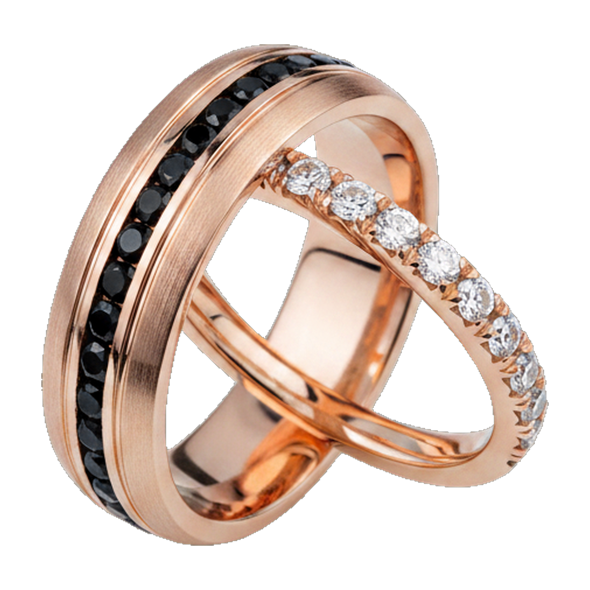 Rose gold black & white diamond couple ring set
