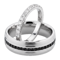 White gold black & white diamond couple ring set