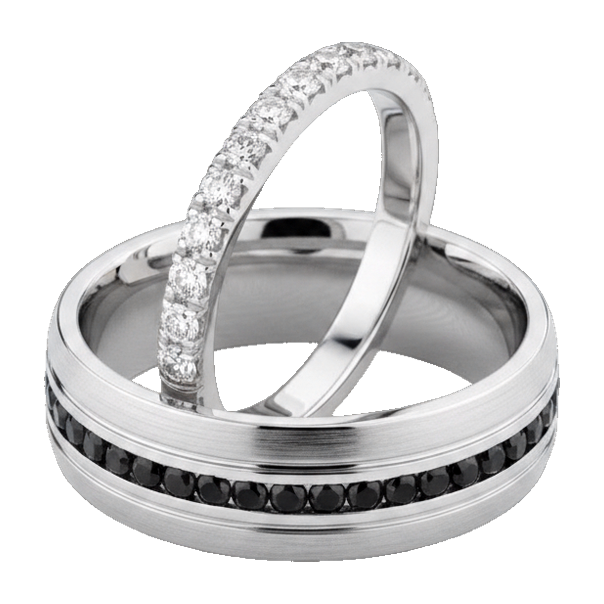 White gold black & white diamond couple ring set