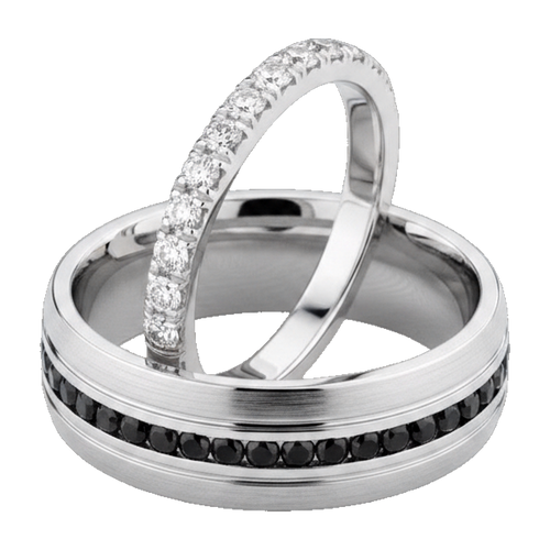 White gold black & white diamond couple ring set