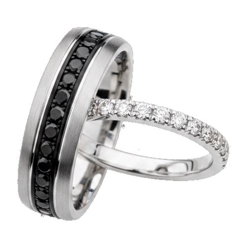 White gold couple ring set angle