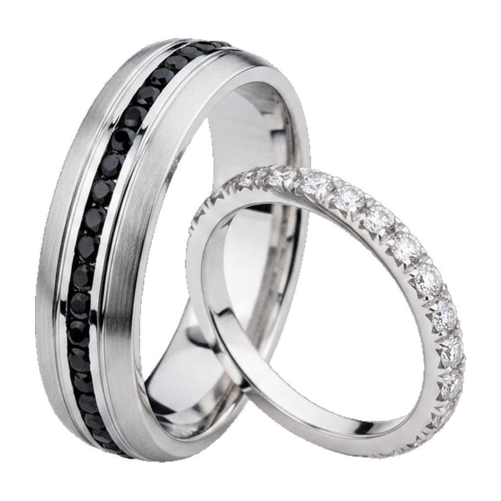 White gold couple ring set detail
