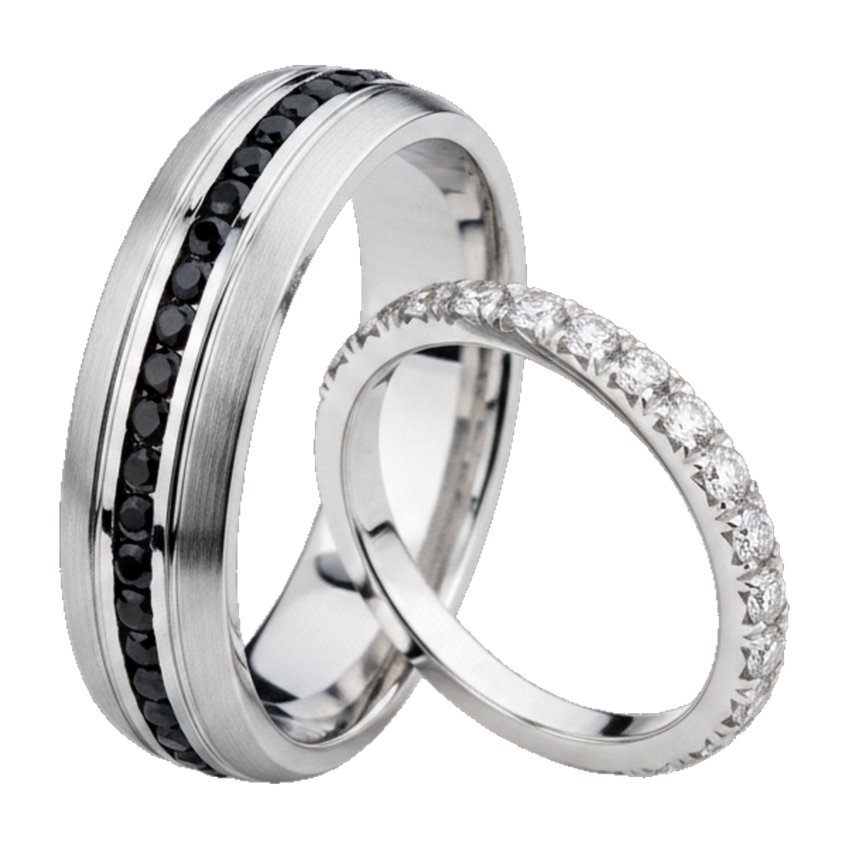 White gold couple ring set detail