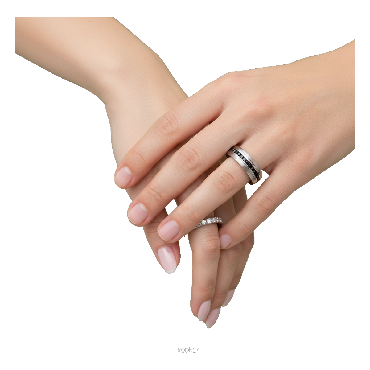 White gold couple rings on hands