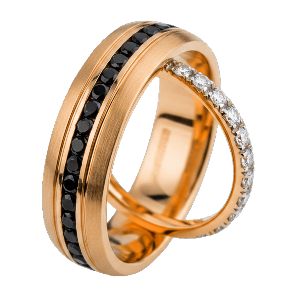 Yellow gold black & white diamond couple ring set