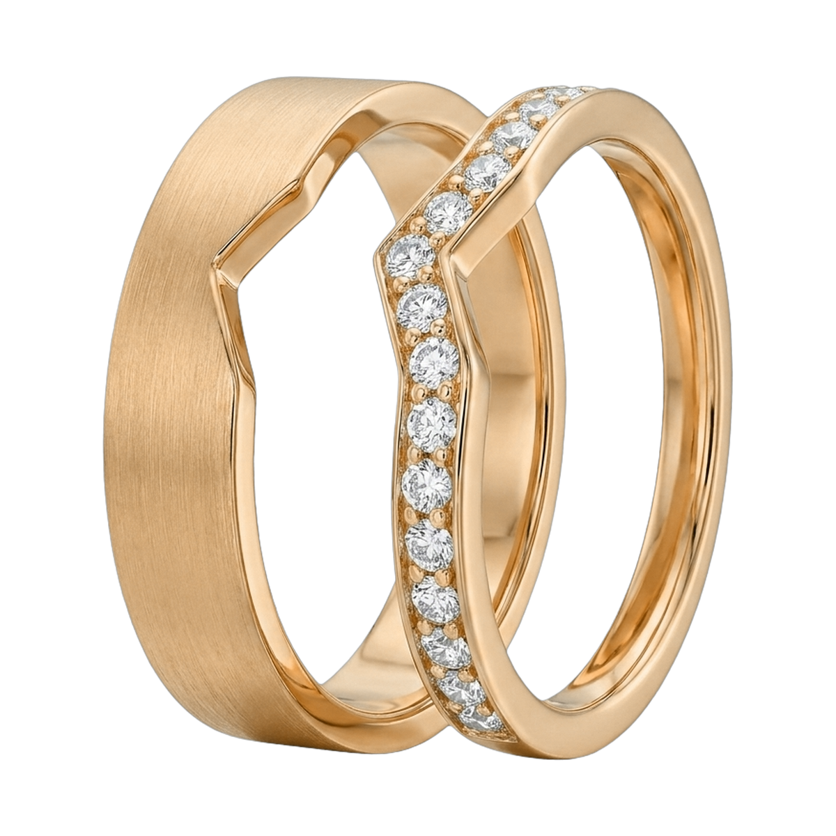 Curved Matching Lab-Grown Diamond Couple Ring Set - Yellow Gold 3