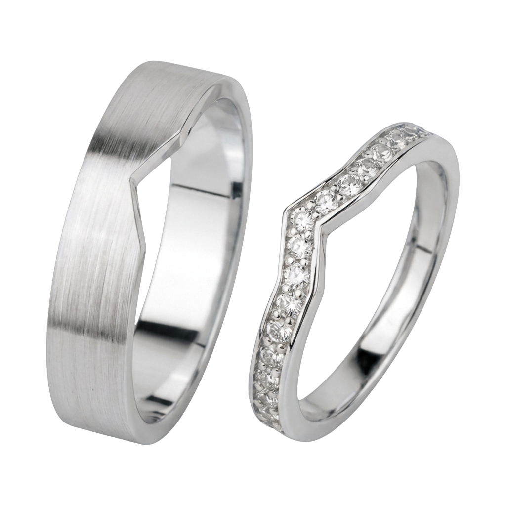 Curved Matching Lab-Grown Diamond Couple Ring Set - White Gold 2