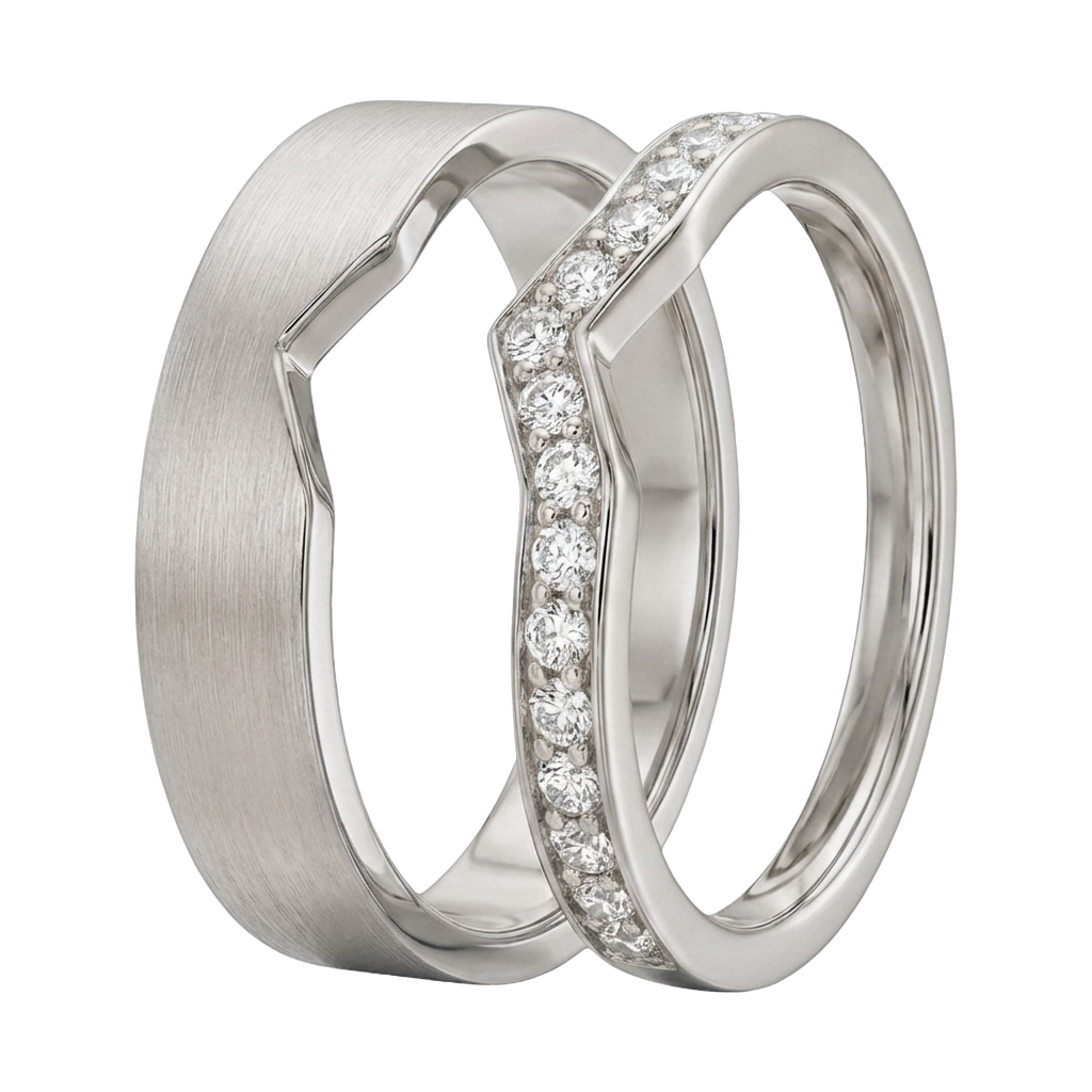 Curved Matching Lab-Grown Diamond Couple Ring Set - White Gold 3