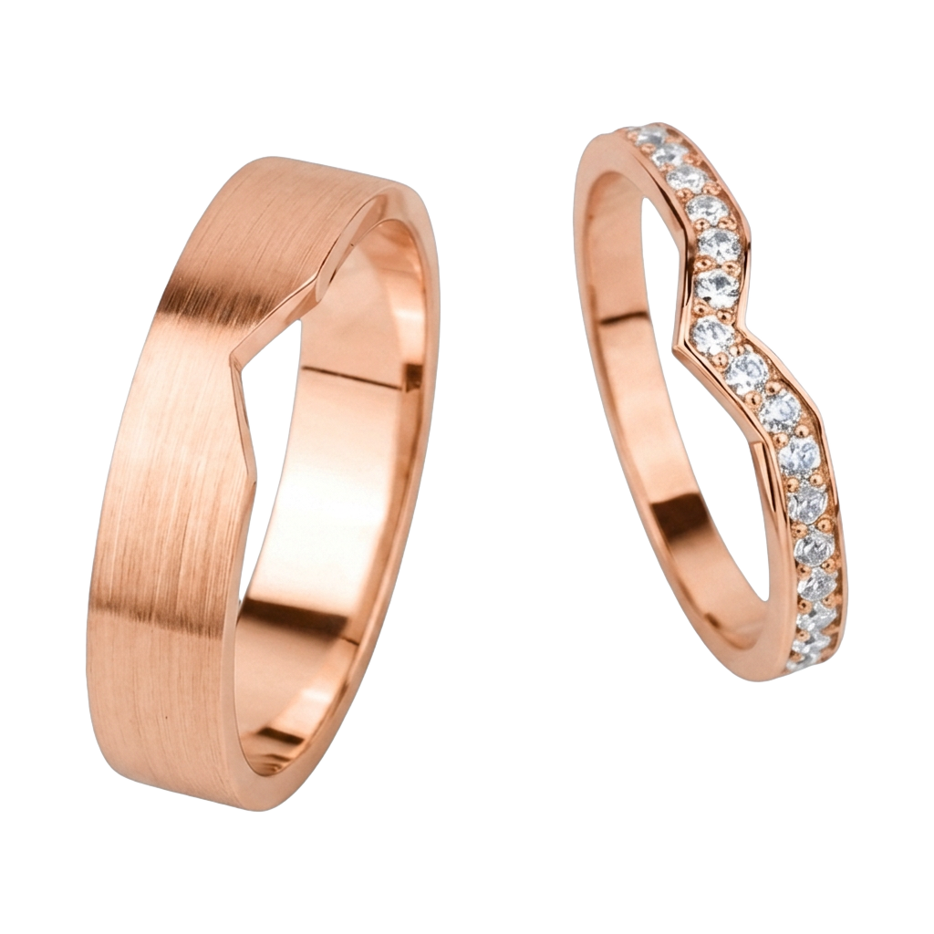 Curved Matching Lab-Grown Diamond Couple Ring Set - Rose Gold 1