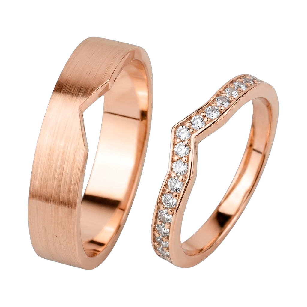 Curved Matching Lab-Grown Diamond Couple Ring Set - Rose Gold 2