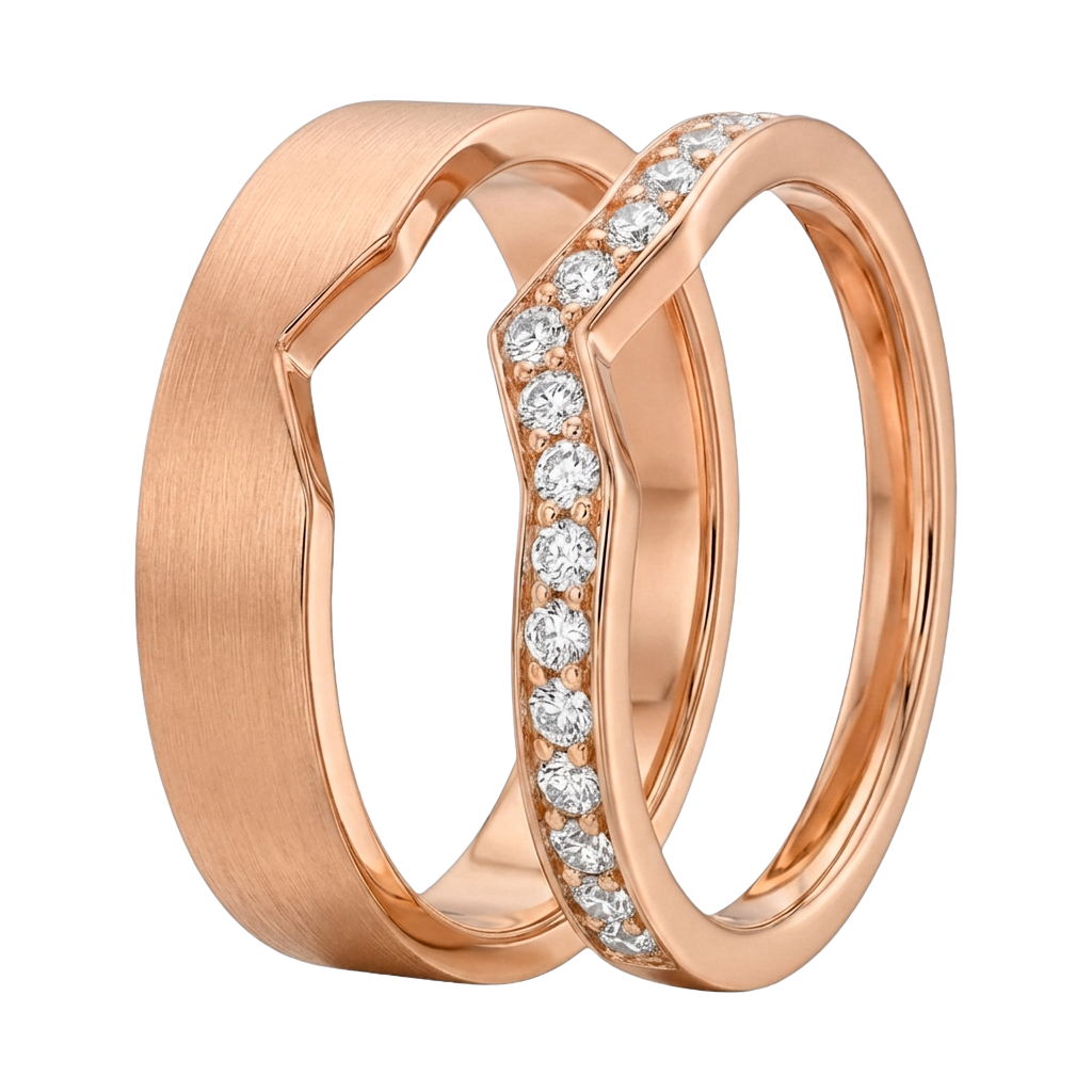 Curved Matching Lab-Grown Diamond Couple Ring Set - Rose Gold 3