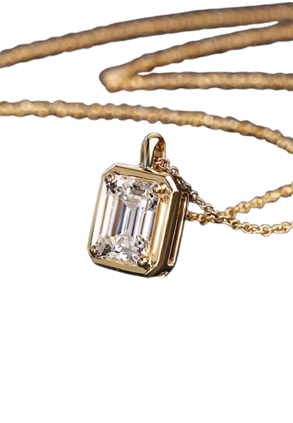 Tensora Sugar Cube Emerald-Cut Lab-Grown Diamond Pendant Necklace in yellow gold, view 4