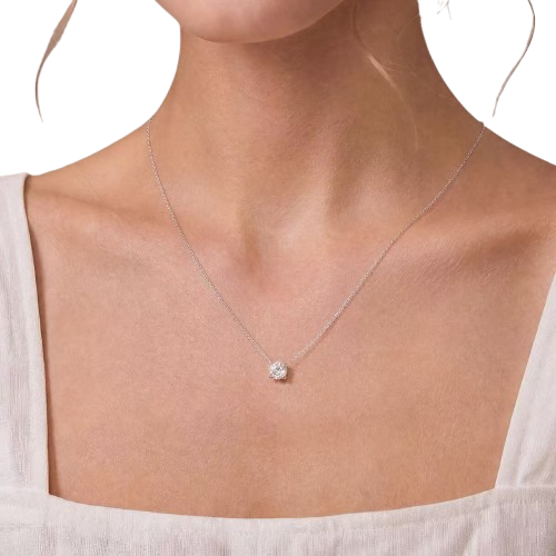 Tensora Stellar Dot Round Solitaire Lab-Grown Diamond Necklace in white gold, view 2