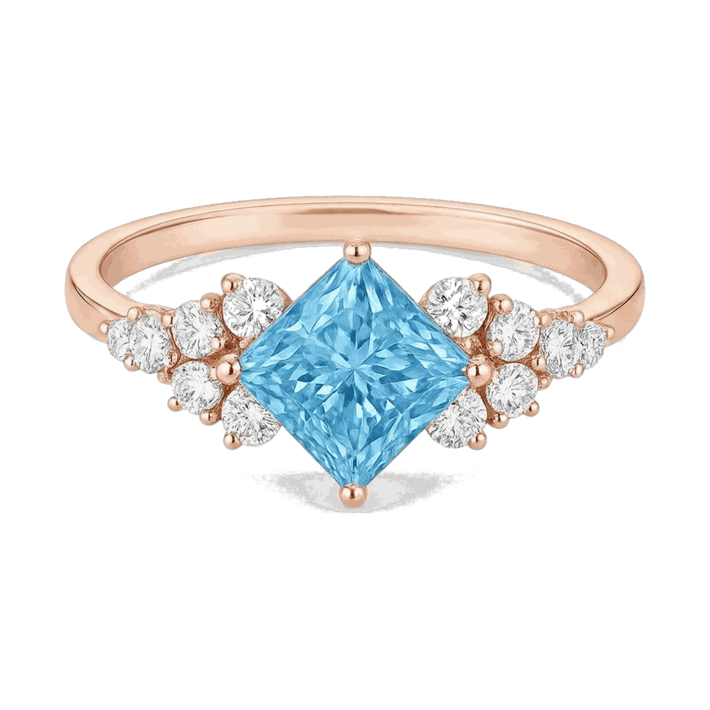 Princess-Cut Blue Diamond Halo Ring