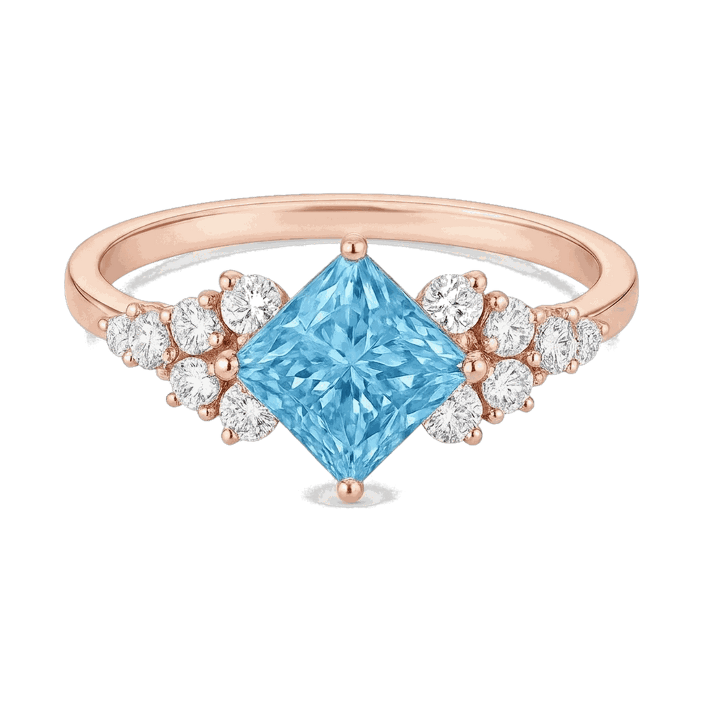 Princess-Cut Blue Diamond Halo Ring
