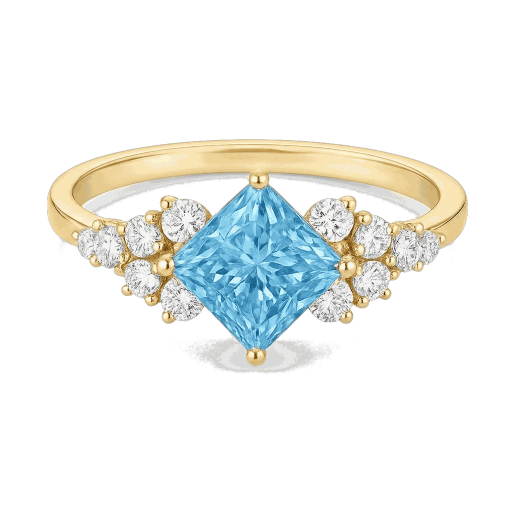 Princess-Cut Blue Diamond Halo Ring