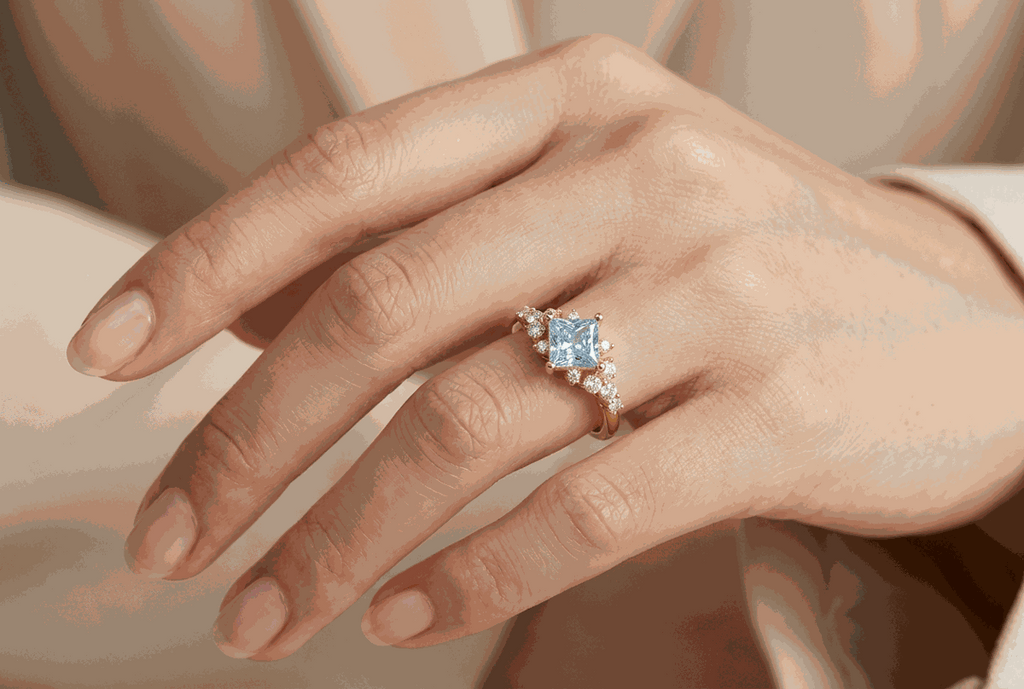 Princess-Cut Blue Diamond Halo Ring