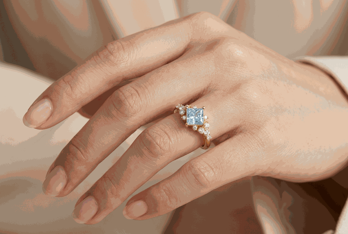 Princess-Cut Blue Diamond Halo Ring