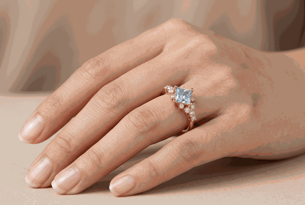 Princess-Cut Blue Diamond Halo Ring